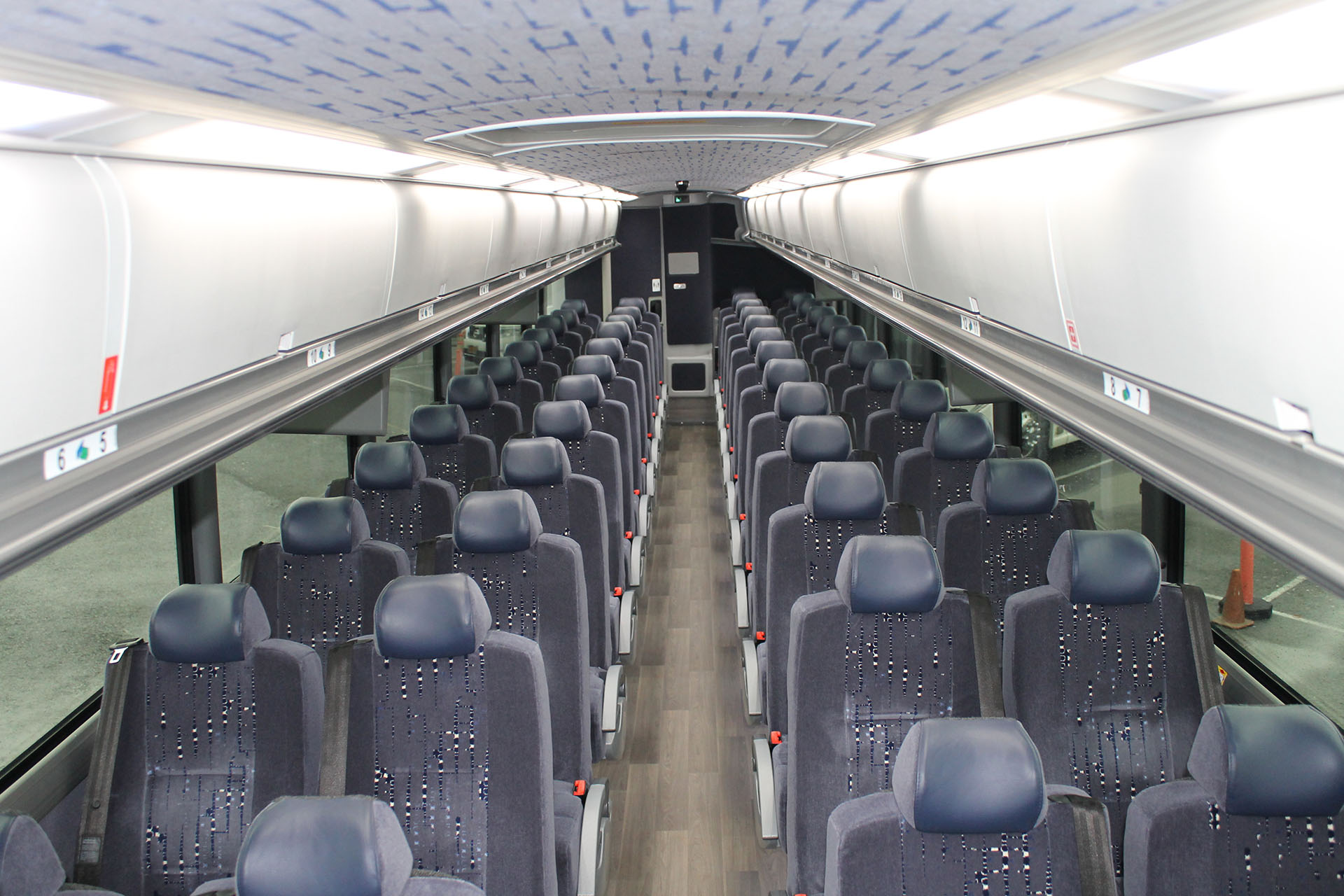 Seats inside a 54 passenger motorcoach